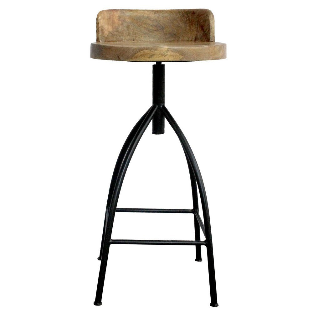 Pia 32-35 Extra Tall Adjustable Barstool, Set of 2, Natural Brown Mango Wood Seat, Black Iron Frame By The Urban Port