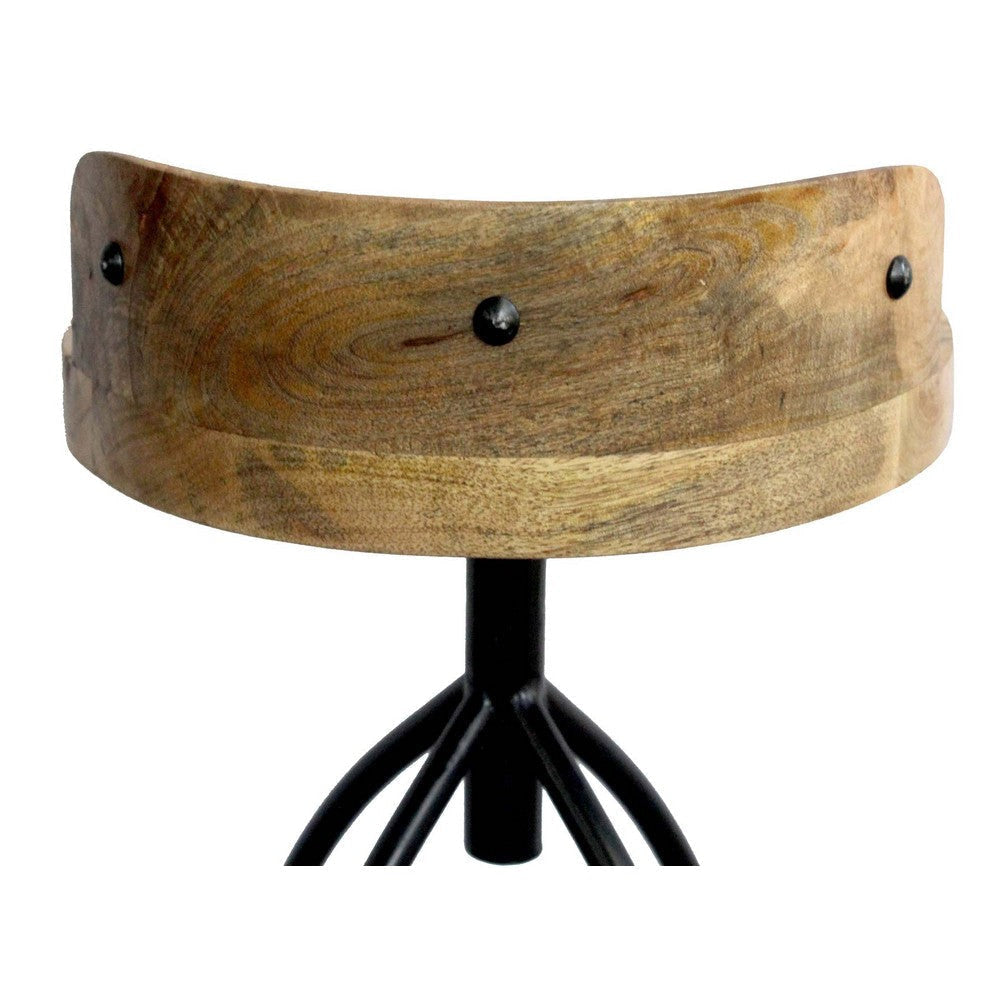 Pia 32-35 Extra Tall Adjustable Barstool Natural Brown Mango Wood Seat Black Iron Frame By The Urban Port