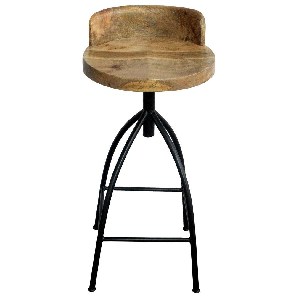 Pia 32-35 Extra Tall Adjustable Barstool, Natural Brown Mango Wood Seat, Black Iron Frame By The Urban Port