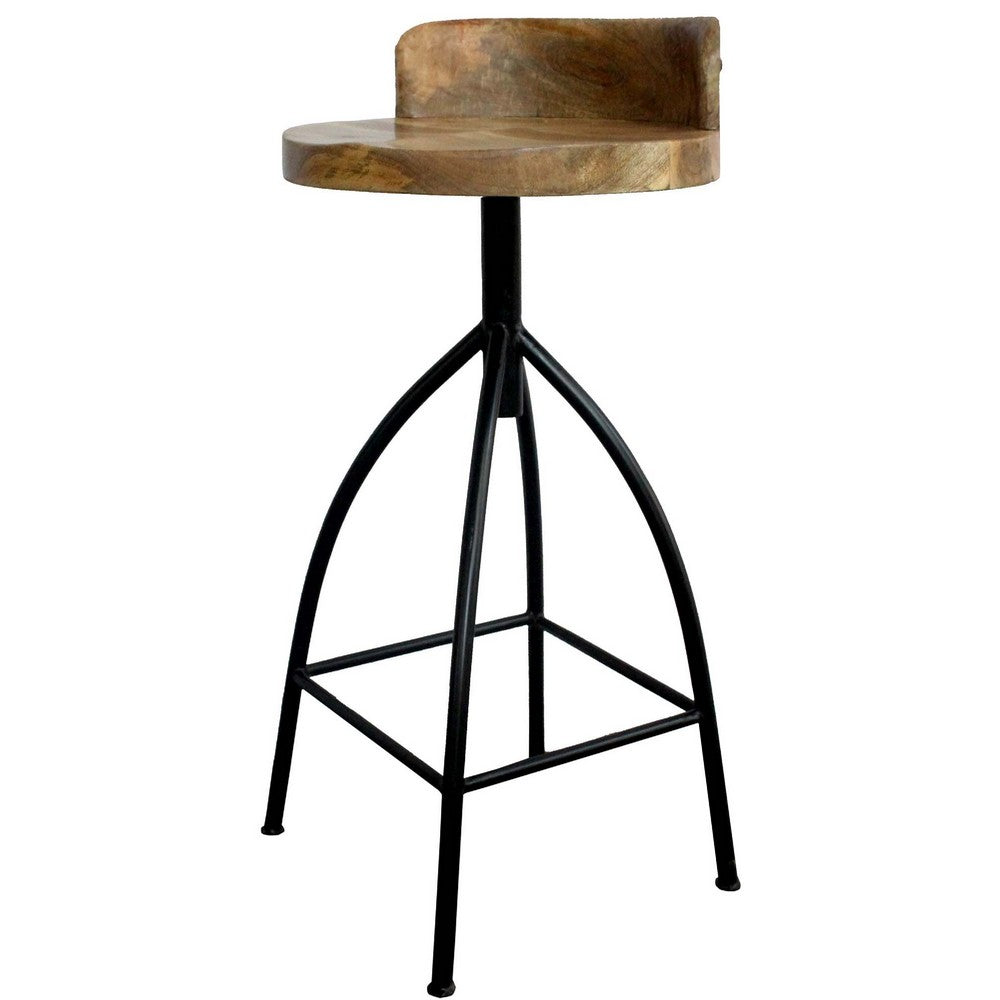 Pia 32-35 Extra Tall Adjustable Barstool, Natural Brown Mango Wood Seat, Black Iron Frame By The Urban Port