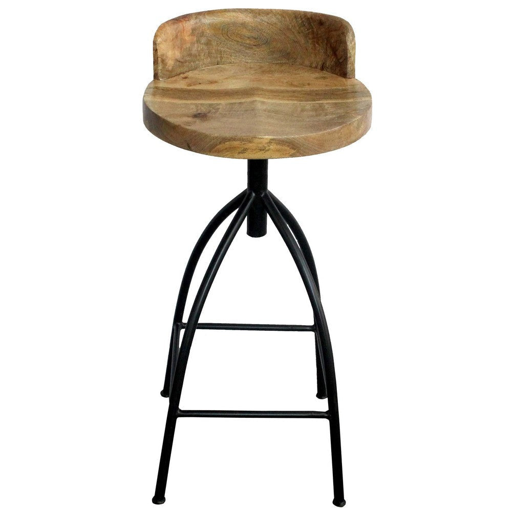 Pia 32-35 Extra Tall Adjustable Barstool Natural Brown Mango Wood Seat Black Iron Frame By The Urban Port