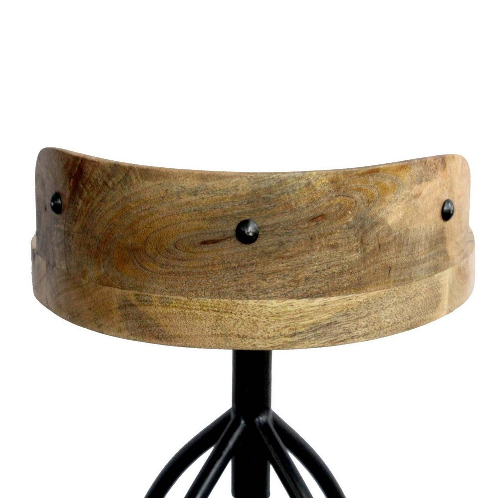 Pia 32-35 Extra Tall Adjustable Barstool, Natural Brown Mango Wood Seat, Black Iron Frame By The Urban Port