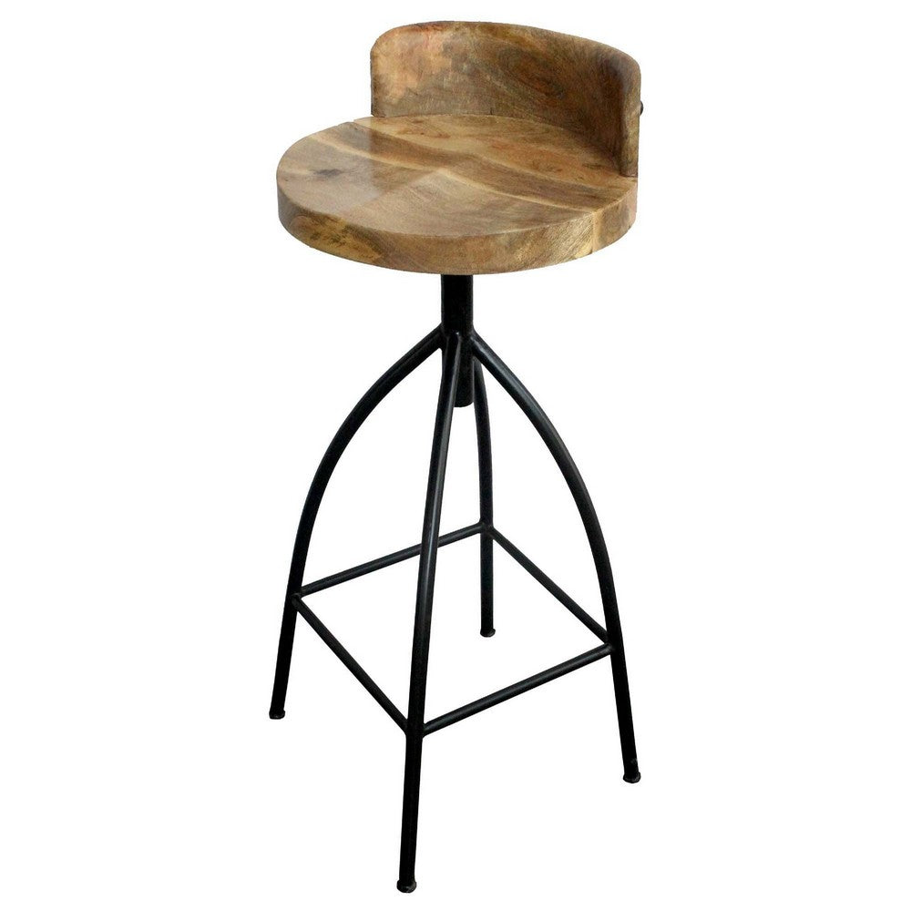 Pia 32-35 Extra Tall Adjustable Barstool, Natural Brown Mango Wood Seat, Black Iron Frame By The Urban Port