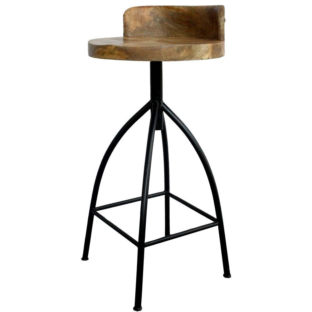 Pia 32-35 Extra Tall Adjustable Barstool Natural Brown Mango Wood Seat Black Iron Frame By The Urban Port