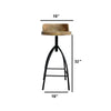 Pia 32-35 Extra Tall Adjustable Barstool Natural Brown Mango Wood Seat Black Iron Frame By The Urban Port