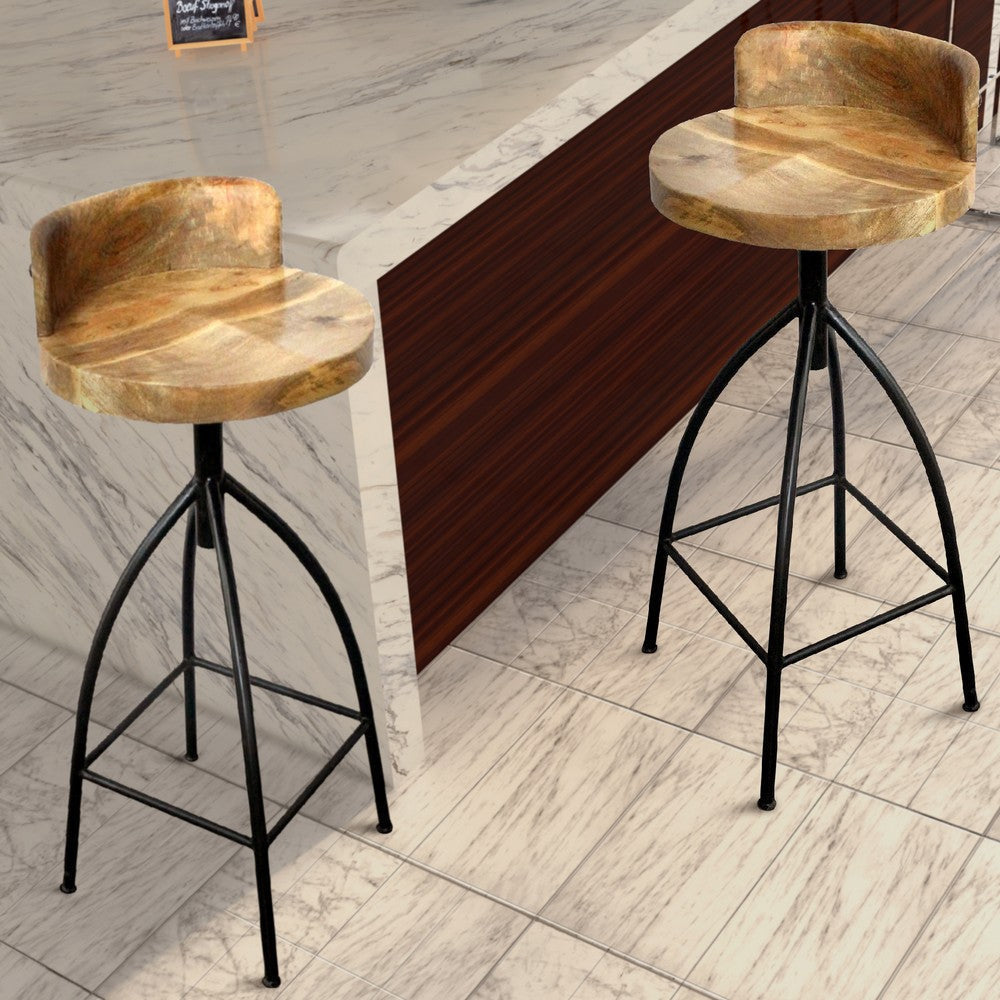 Pia 32-35 Extra Tall Adjustable Barstool Natural Brown Mango Wood Seat Black Iron Frame By The Urban Port