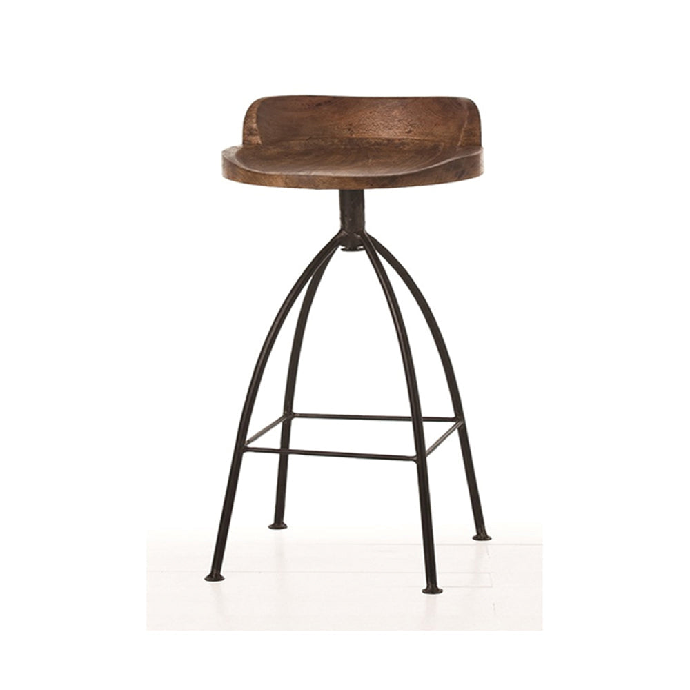 Pia 32-35 Extra Tall Adjustable Barstool Natural Brown Mango Wood Seat Black Iron Frame By The Urban Port