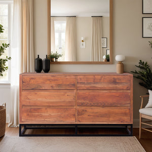 wood dresser with metal legs Modern Acacia Wood Dresser or Display Unit With Metal Base, Walnut Brown and Black