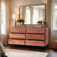 metal and wood dresser Modern Acacia Wood Dresser or Display Unit With Metal Base, Walnut Brown and Black