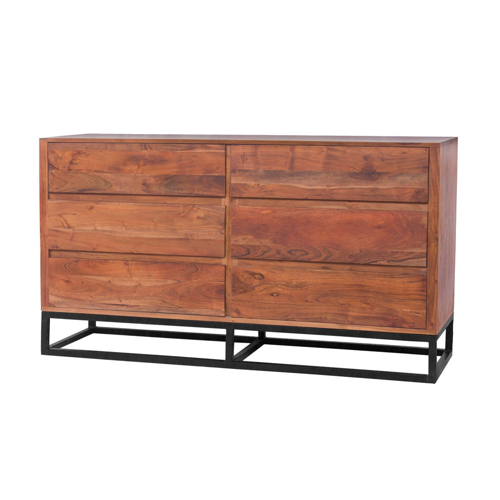 Modern Acacia Wood Dresser or Display Unit With Metal Base Walnut Brown and Black By The Urban Port UPT-182996