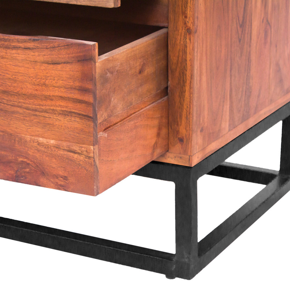Modern Acacia Wood Dresser or Display Unit With Metal Base Walnut Brown and Black By The Urban Port UPT-182996