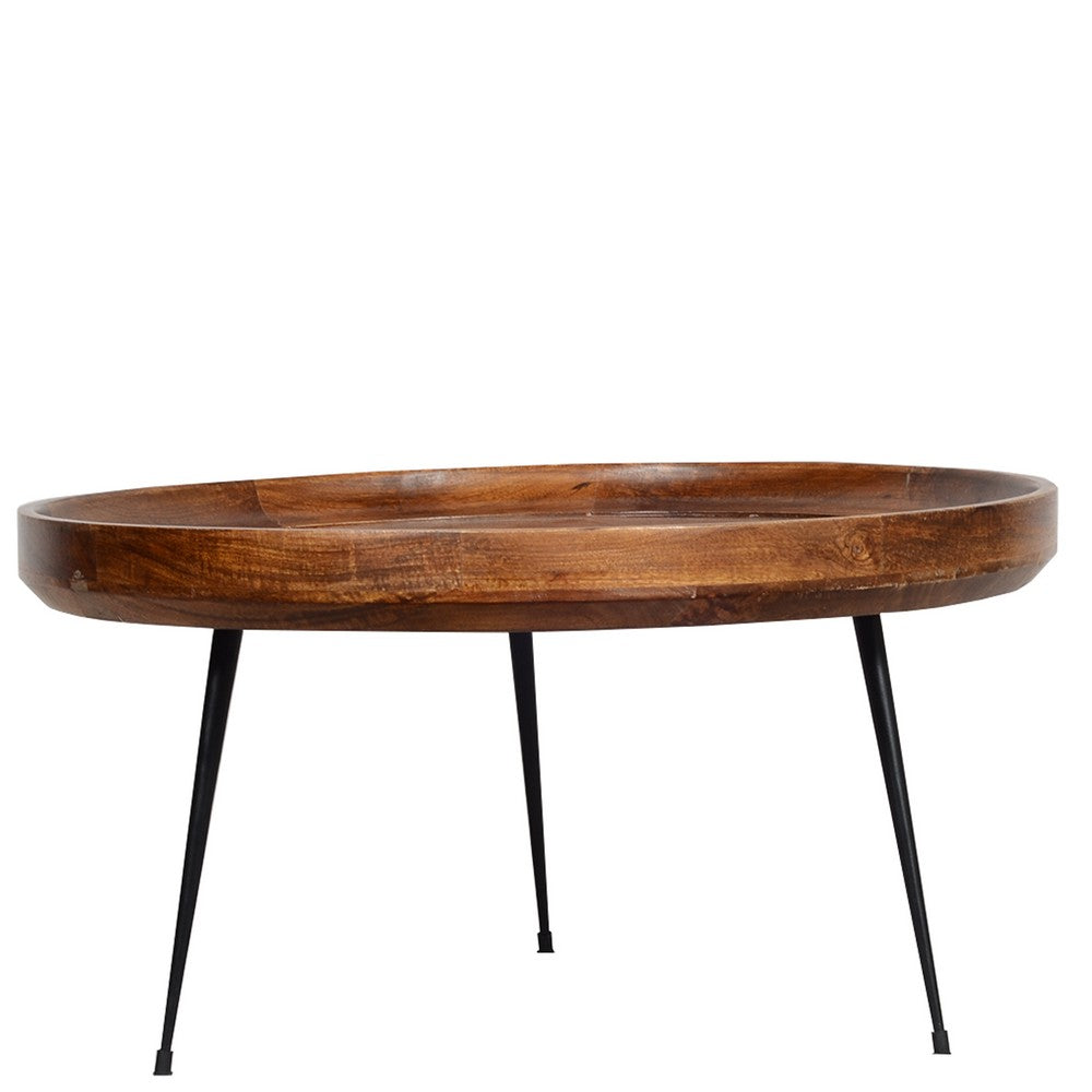 Gia Round Mango Wood Coffee Table With Splayed Metal Legs Brown and Black By The Urban Port UPT-183000