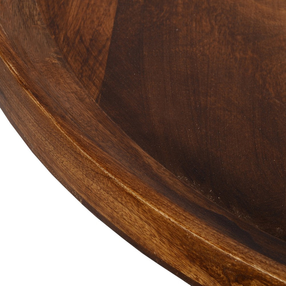 Gia Handcrafted Round Mango Wood  Coffee Table with Tray Top,  Dark Walnut Brown, Black Iron Legs By The Urban Port