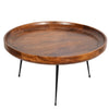 Gia Handcrafted Round Mango Wood  Coffee Table with Tray Top,  Dark Walnut Brown, Black Iron Legs By The Urban Port