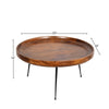Gia Handcrafted Round Mango Wood  Coffee Table with Tray Top,  Dark Walnut Brown, Black Iron Legs By The Urban Port
