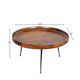 Gia Handcrafted Round Mango Wood  Coffee Table with Tray Top,  Dark Walnut Brown, Black Iron Legs By The Urban Port