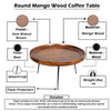 Gia Handcrafted Round Mango Wood  Coffee Table with Tray Top,  Dark Walnut Brown, Black Iron Legs By The Urban Port