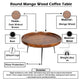 Gia Handcrafted Round Mango Wood  Coffee Table with Tray Top,  Dark Walnut Brown, Black Iron Legs By The Urban Port