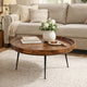 Gia Handcrafted Round Mango Wood  Coffee Table with Tray Top,  Dark Walnut Brown, Black Iron Legs By The Urban Port