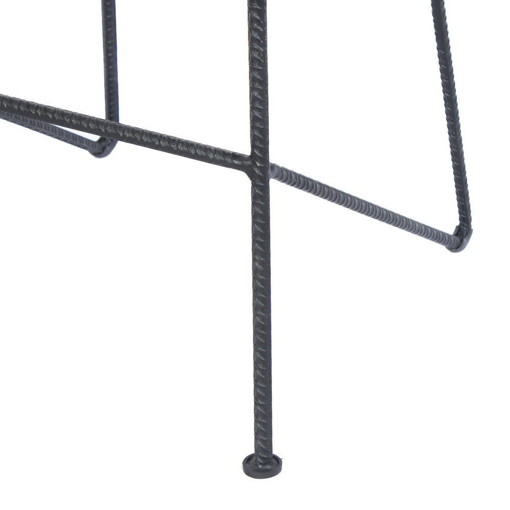 Jael 28 Inch Bar Stool with Mango Wood Saddle Seat Iron Rod Legs Brown and Black By The Urban Port UPT-183797