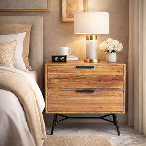 Benjara Wood and Metal Nightstand wit...