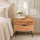 2 Drawer Wooden Nightstand with Metal Angled Legs, Black and Brown By The Urban Port