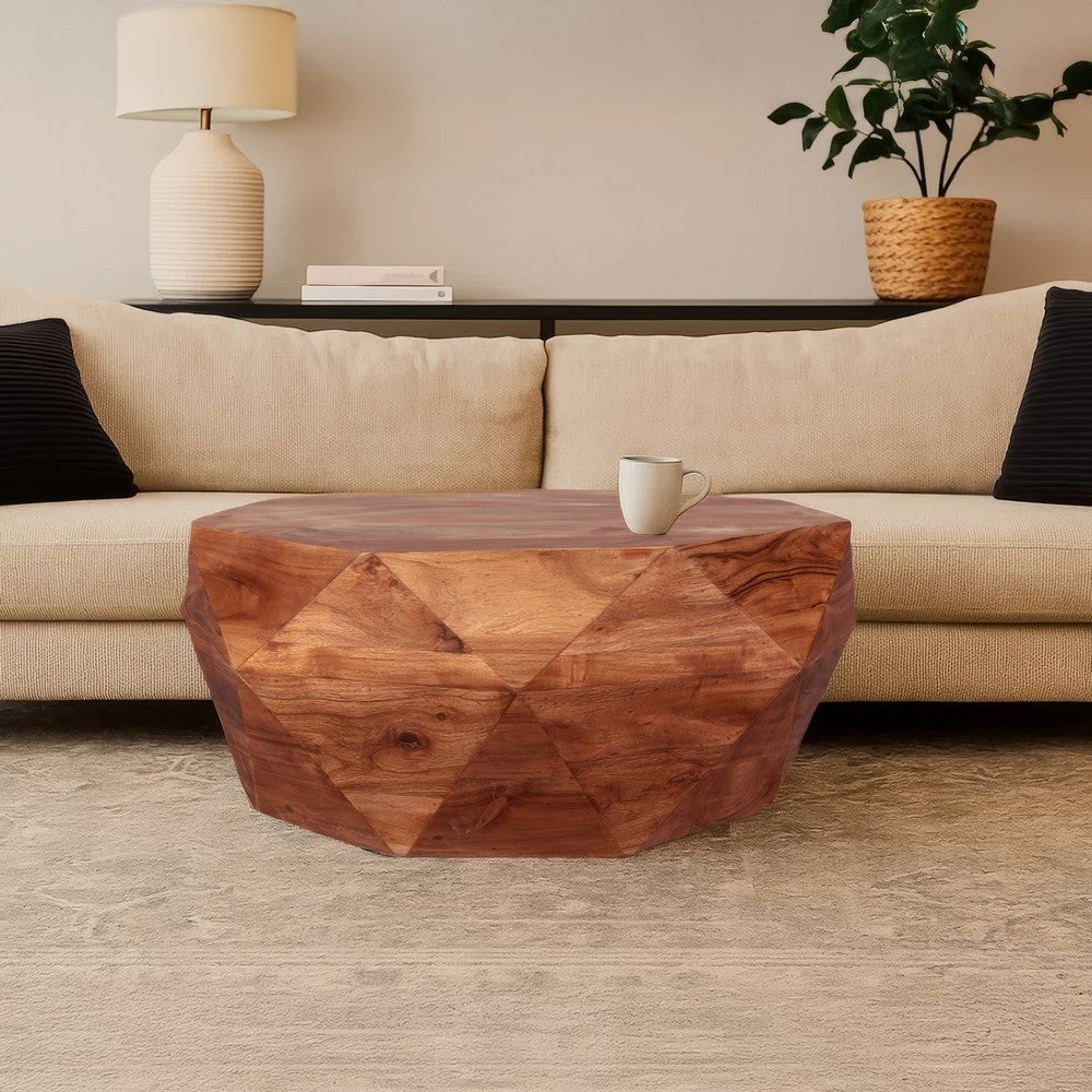 Bon 33 Inch Diamond Shape Acacia Wood Coffee Table With Smooth Top, Dark Brown By The Urban Port