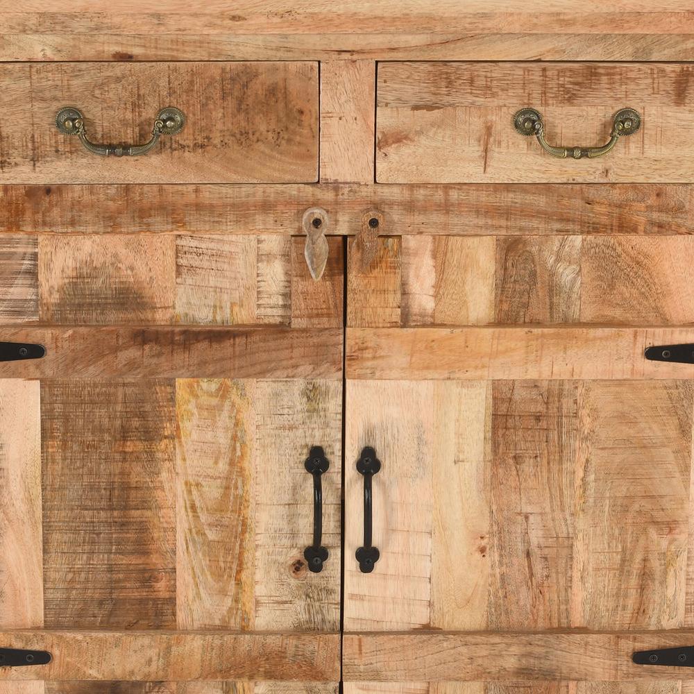 39 Inch Artisanal Farmhouse Style 2 Drawer Mango Wood Cabinet Console with 2 Door Storage Rustic Brown By The Urban Port UPT-197307