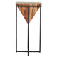 Ida 30 Inch Pyramid Shape Acacia Wood Side Table With Cross Iron Base Brown and Black By The Urban Port UPT-197870