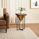 Ida 30 Inch Pyramid Shape Acacia Wood Side Table With Cross Iron Base Brown and Black By The Urban Port UPT-197870