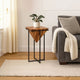 Ida 30 Inch Pyramid Shape Acacia Wood Side Table With Cross Iron Base Brown and Black By The Urban Port UPT-197870