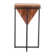 Ida 26 Inch Pyramid Shape Acacia Wood Side Table With Cross Iron Base Brown and Black By The Urban Port UPT-199996