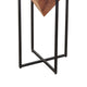 Ida 26 Inch Pyramid Shape Acacia Wood Side Table With Cross Iron Base Brown and Black By The Urban Port UPT-199996