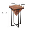 Ida 26 Inch Pyramid Shape Acacia Wood Side Table With Cross Iron Base Brown and Black By The Urban Port UPT-199996