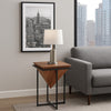 Ida 26 Inch Pyramid Shape Acacia Wood Side Table With Cross Iron Base Brown and Black By The Urban Port UPT-199996