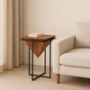 Ida 26 Inch Pyramid Shape Acacia Wood Side Table With Cross Iron Base Brown and Black By The Urban Port UPT-199996