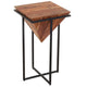 Ida 26 Inch Pyramid Shape Acacia Wood Side Table With Cross Iron Base Brown and Black By The Urban Port UPT-199996