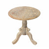 Intricately Carved Round Top Mango Wood Side End Table with Pedestal Base, Brown and White By The Urban Port