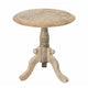 Intricately Carved Round Top Mango Wood Side End Table with Pedestal Base, Brown and White By The Urban Port