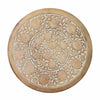 Intricately Carved Round Top Mango Wood Side End Table with Pedestal Base, Brown and White By The Urban Port