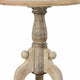 Intricately Carved Round Top Mango Wood Side End Table with Pedestal Base, Brown and White By The Urban Port