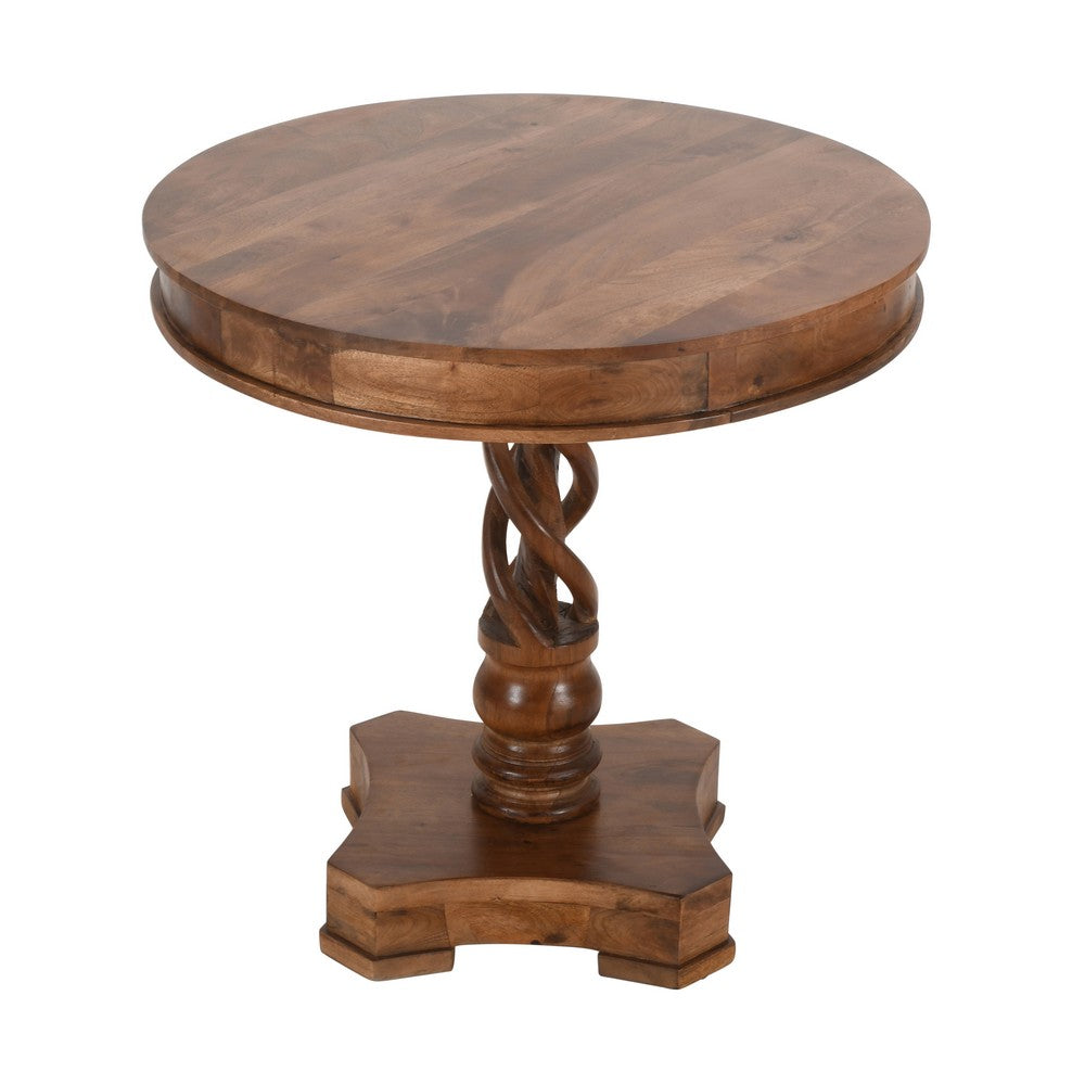 30" Handcrafted Round Mango Wood Dinette, Artisanal Twisted Pedestal Base, Walnut Brown By The Urban Port