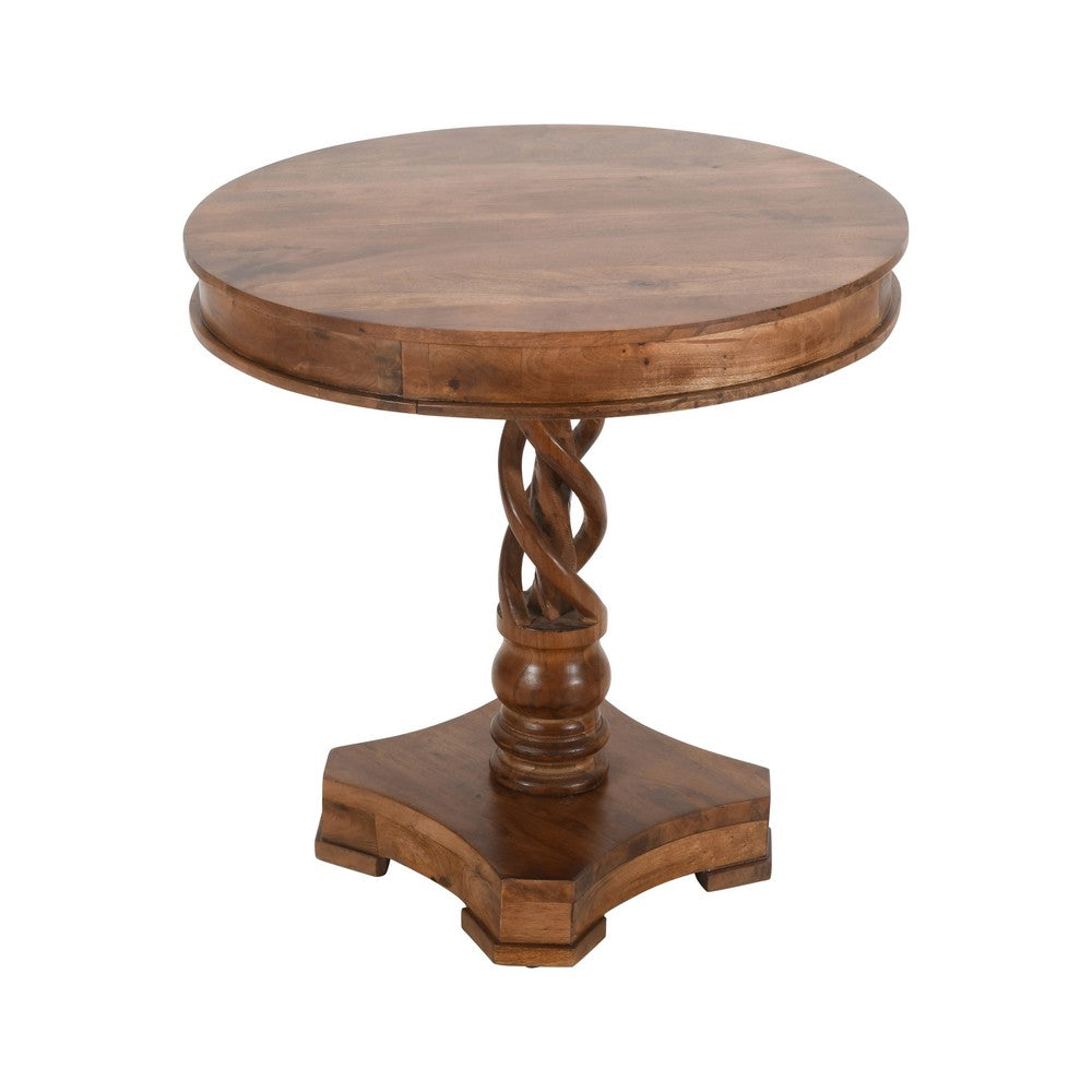 30" Handcrafted Round Mango Wood Dinette, Artisanal Twisted Pedestal Base, Walnut Brown By The Urban Port