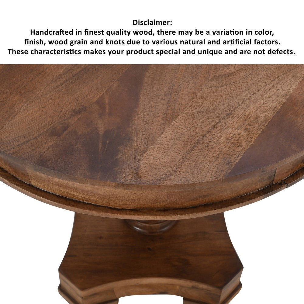 30" Handcrafted Round Mango Wood Dinette, Artisanal Twisted Pedestal Base, Walnut Brown By The Urban Port