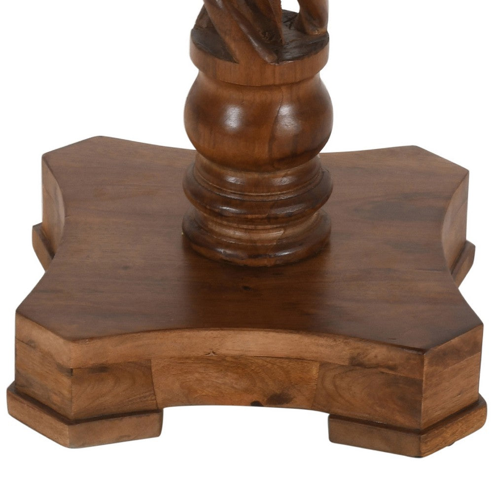 30" Handcrafted Round Mango Wood Dinette, Artisanal Twisted Pedestal Base, Walnut Brown By The Urban Port