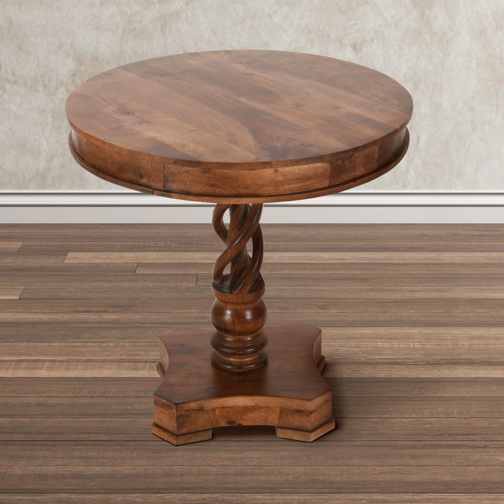 30" Handcrafted Round Mango Wood Dinette, Artisanal Twisted Pedestal Base, Walnut Brown By The Urban Port