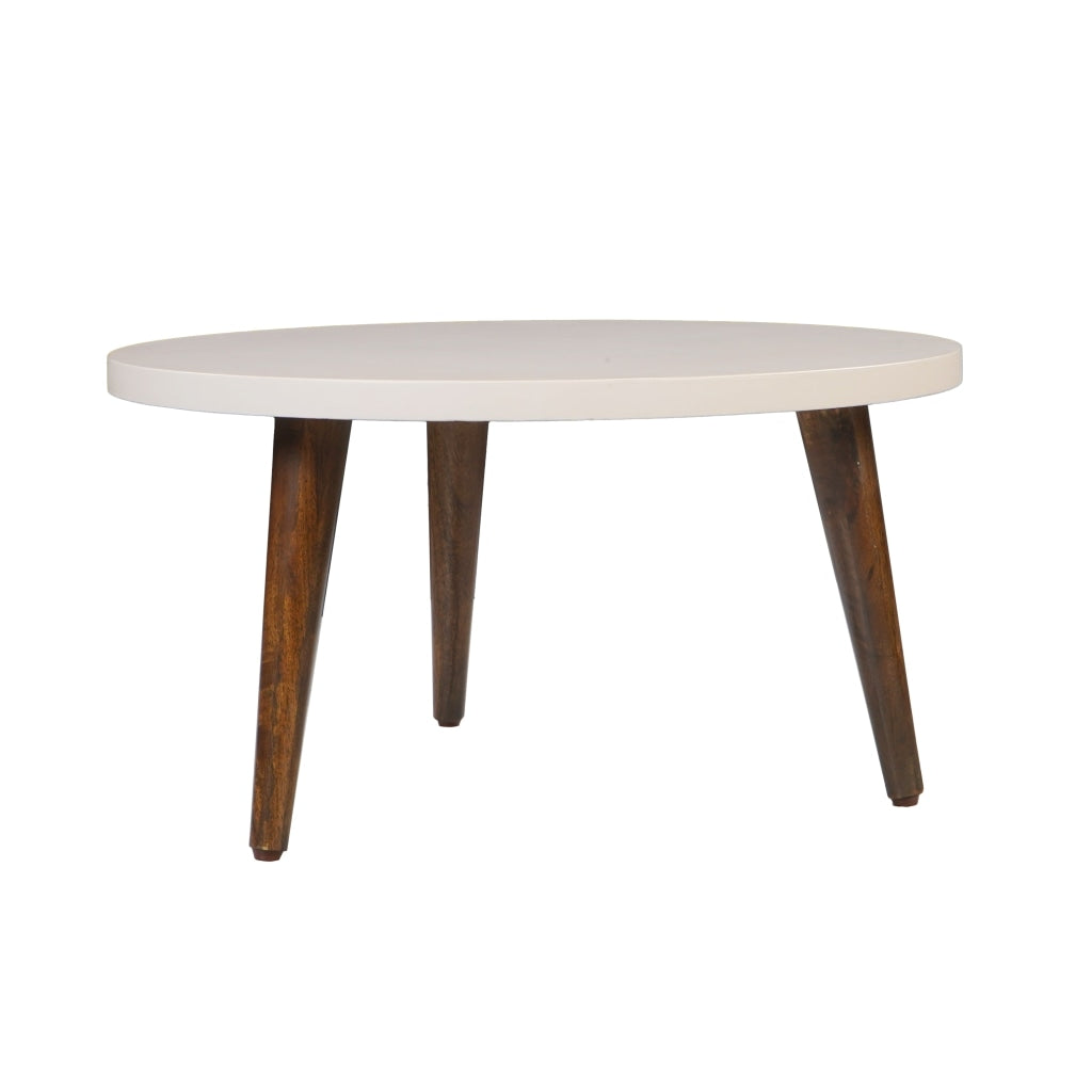 24 Modern Coffee Table Round Off White MDF Top Tapered Brown Mango Wood Legs By The Urban Port UPT-225282