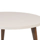 24" Modern Coffee Table, Round Off White MDF Top, Tapered Brown Mango Wood Legs By The Urban Port