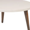 24" Modern Coffee Table, Round Off White MDF Top, Tapered Brown Mango Wood Legs By The Urban Port