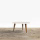 24" Modern Coffee Table, Round Off White MDF Top, Tapered Brown Mango Wood Legs By The Urban Port